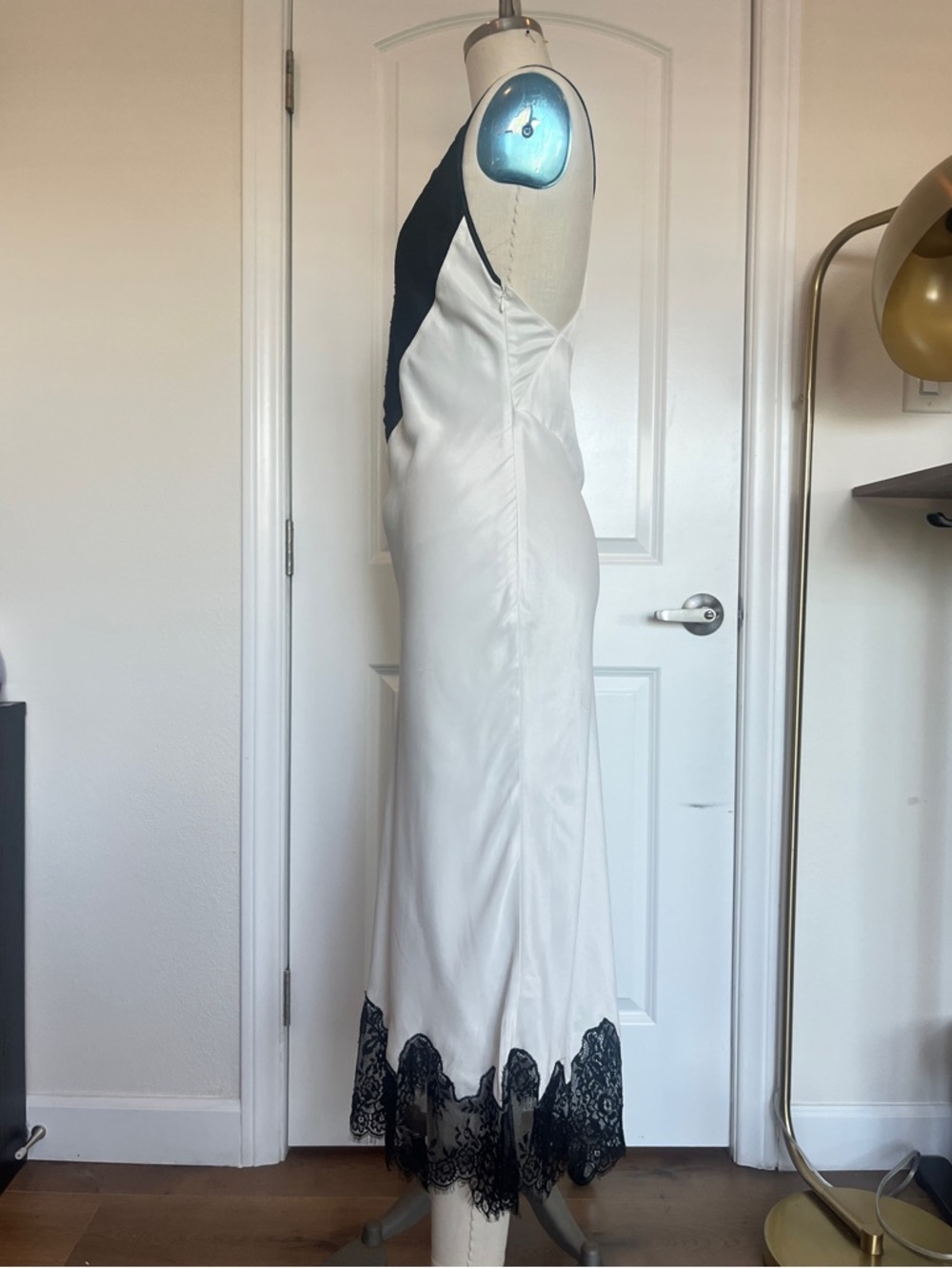 L'Academie White & Black Lace-Trim Slip Midi Dress - Picture 3 of 4